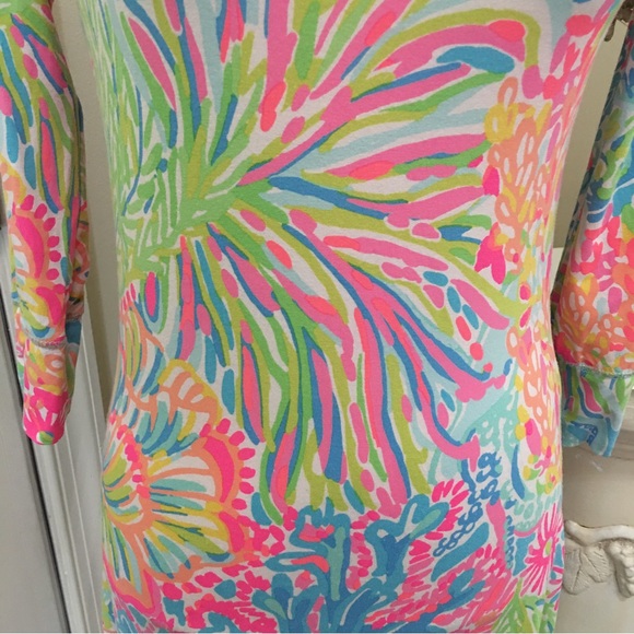 Lili Pulitzer xs long sleeve coral kelp sea neon fireworks stretch spandex dress - Picture 4 of 11